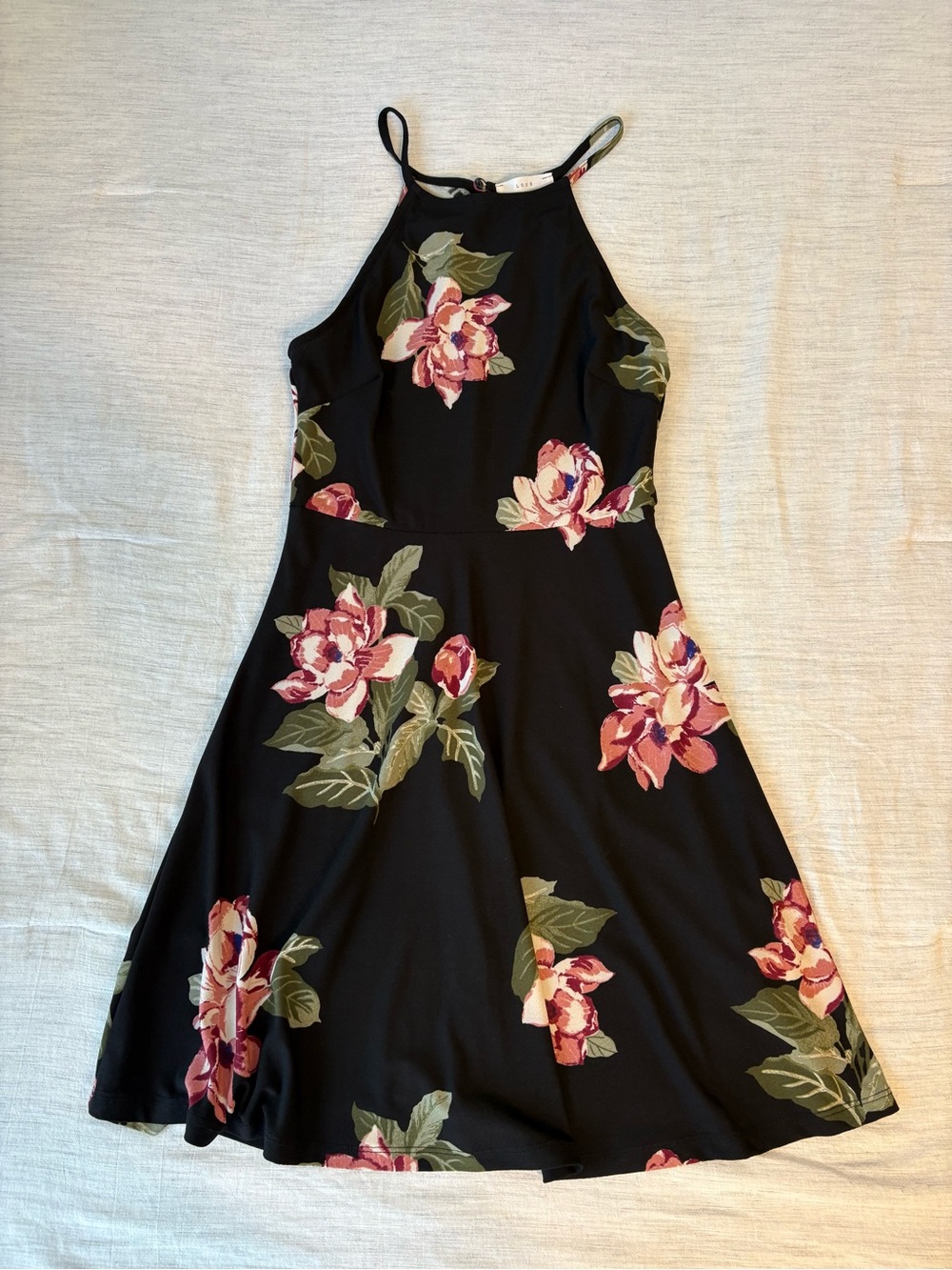 Lush Black Floral Dress Women’s Small – Pink Floral, Excellent Condition